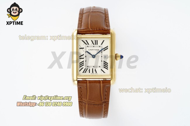 Tank Louis Date 25.5mm AF White/Roman on YG/LE Strap Quartz Tank Louis Date 25.5mm AF White/Roman on YG/LE Strap Quartz