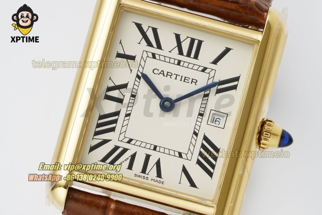 Tank Louis Date 25.5mm AF White/Roman on YG/LE Strap Quartz Tank Louis Date 25.5mm AF White/Roman on YG/LE Strap Quartz