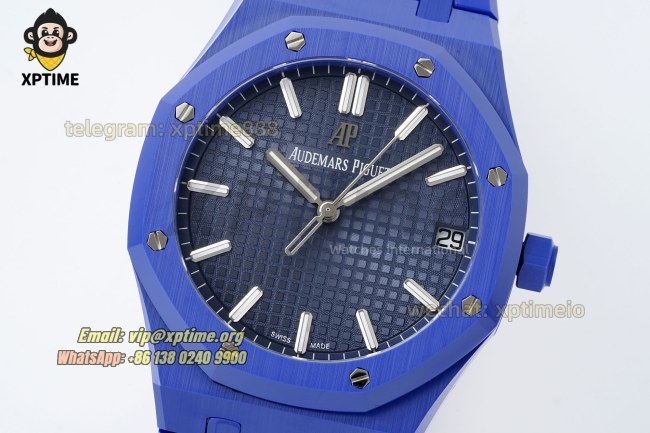 Royal Oak 15500 41mm APSF Blue/Stick on SS/CER Strap A4302 Super Clone Royal Oak 15500 41mm APSF Blue/Stick on SS/CER Strap A4302 Super Clone