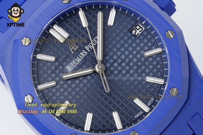 Royal Oak 15500 41mm APSF Blue/Stick on SS/CER Strap A4302 Super Clone Royal Oak 15500 41mm APSF Blue/Stick on SS/CER Strap A4302 Super Clone