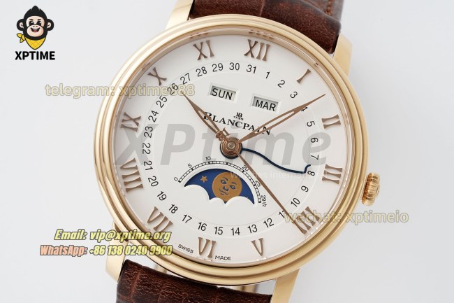 Villeret Complications 40mm APSF White/Roma/Numeral on RG/LE Strap A6654 Villeret Complications 40mm APSF White/Roma/Numeral on RG/LE Strap A6654
