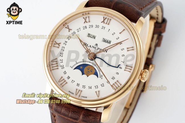 Villeret Complications 40mm APSF White/Roma/Numeral on RG/LE Strap A6654 Villeret Complications 40mm APSF White/Roma/Numeral on RG/LE Strap A6654