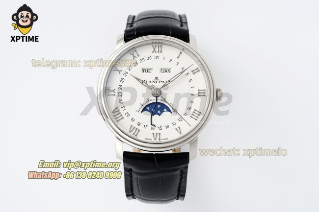 Villeret Complications 40mm APSF White/Roma/Numeral on SS/LE Strap A6654 Villeret Complications 40mm APSF White/Roma/Numeral on SS/LE Strap A6654