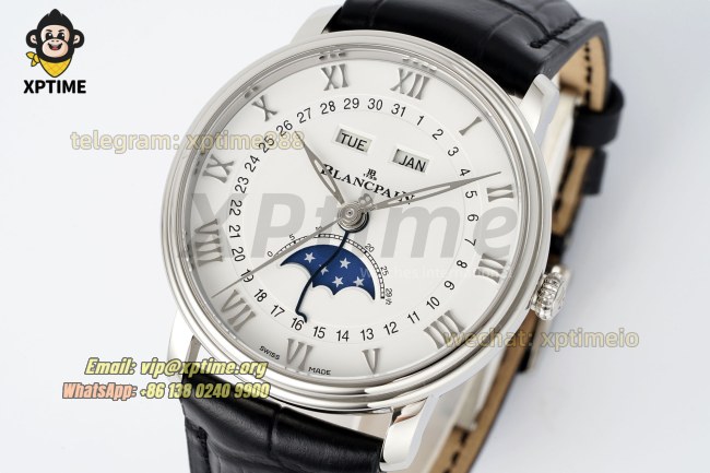 Villeret Complications 40mm APSF White/Roma/Numeral on SS/LE Strap A6654 Villeret Complications 40mm APSF White/Roma/Numeral on SS/LE Strap A6654
