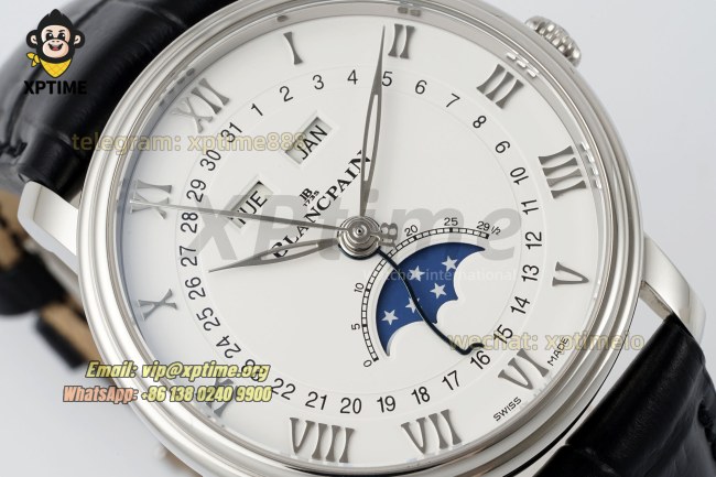 Villeret Complications 40mm APSF White/Roma/Numeral on SS/LE Strap A6654 Villeret Complications 40mm APSF White/Roma/Numeral on SS/LE Strap A6654