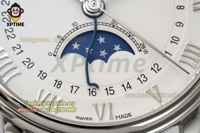 Villeret Complications 40mm APSF White/Roma/Numeral on SS/LE Strap A6654 Villeret Complications 40mm APSF White/Roma/Numeral on SS/LE Strap A6654