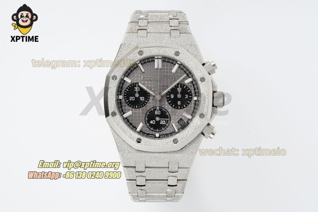 Royal Oak Chrono 26240 Frosted 41mm APSF Gray & Black/Stick on SS/SS Bracelet SH4401 Super Clone Royal Oak Chrono 26240 Frosted 41mm APSF Gray & Black/Stick on SS/SS Bracelet SH4401 Super Clone