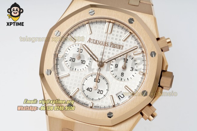 Royal Oak Chrono 26239OR 41mm APSF White/Stick on RG/RG Bracelet SH4401 Super Clone Royal Oak Chrono 26239OR 41mm APSF White/Stick on RG/RG Bracelet SH4401 Super Clone