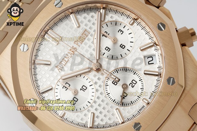 Royal Oak Chrono 26239OR 41mm APSF White/Stick on RG/RG Bracelet SH4401 Super Clone Royal Oak Chrono 26239OR 41mm APSF White/Stick on RG/RG Bracelet SH4401 Super Clone