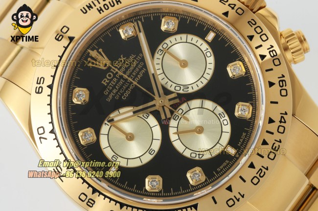 Daytona 126508 40mm CLEAN Black & Golden/Diamonds on YG/YG Bracelet SH4131 Super Clone Daytona 126508 40mm CLEAN Black & Golden/Diamonds on YG/YG Bracelet SH4131 Super Clone