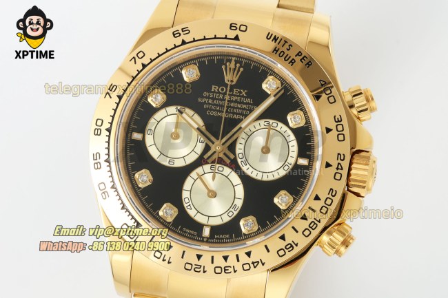 Daytona 126508 40mm CLEAN Black & Golden/Diamonds on YG/YG Bracelet SH4131 Super Clone Daytona 126508 40mm CLEAN Black & Golden/Diamonds on YG/YG Bracelet SH4131 Super Clone