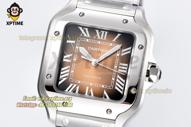 Santos De Cartier 35mm BVF Brown/Roman on SS/SS Bracelet MY9039 Santos De Cartier 35mm BVF Brown/Roman on SS/SS Bracelet MY9039