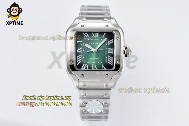 Santos De Cartier 35mm BVF Green/Roman on SS/SS Bracelet MY9039 Santos De Cartier 35mm BVF Green/Roman on SS/SS Bracelet MY9039