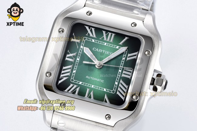 Santos De Cartier 35mm BVF Green/Roman on SS/SS Bracelet MY9039 Santos De Cartier 35mm BVF Green/Roman on SS/SS Bracelet MY9039