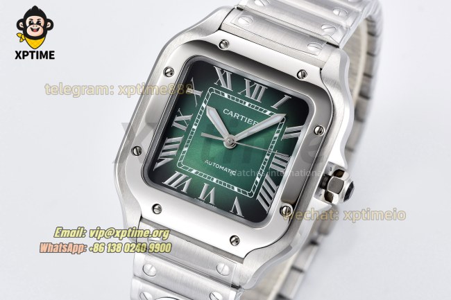 Santos De Cartier 35mm BVF Green/Roman on SS/SS Bracelet MY9039 Santos De Cartier 35mm BVF Green/Roman on SS/SS Bracelet MY9039