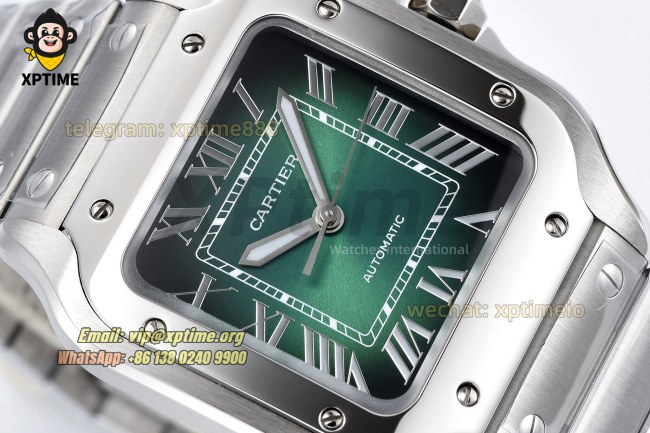 Santos De Cartier 35mm BVF Green/Roman on SS/SS Bracelet MY9039 Santos De Cartier 35mm BVF Green/Roman on SS/SS Bracelet MY9039