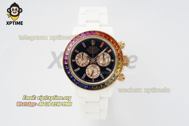 Daytona 40mm SONIC Black Rainbow/Diamond on White Ceramic Bracelet SA4130 Super Clone Daytona 40mm SONIC Black Rainbow/Diamond on White Ceramic Bracelet SA4130 Super Clone