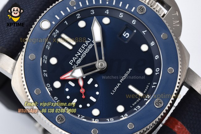 Submersible Luna Rossa GMT PAM1507 42mm VSF Blue/Dot on SS/RU Strap P900 Super Clone Submersible Luna Rossa GMT PAM1507 42mm VSF Blue/Dot on SS/RU Strap P900 Super Clone