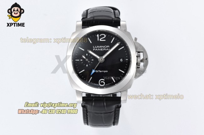 Luminor Bitempo GMT PAM1365 40mm VSF Black/Stick Numeral on SS/LE Strap P900 Super Clone Luminor Bitempo GMT PAM1365 40mm VSF Black/Stick Numeral on SS/LE Strap P900 Super Clone