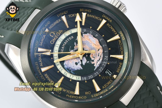 Aqua Terral 150M Worldtimer 43mm VSF Green/Stick on SS/RU Strap A8938 Super Clone Aqua Terral 150M Worldtimer 43mm VSF Green/Stick on SS/RU Strap A8938 Super Clone
