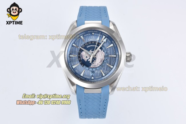 Aqua Terral 150M Worldtimer 43mm VSF Sky Blue/Stick on SS/RU Strap Calibre Super Clone Aqua Terral 150M Worldtimer 43mm VSF Sky Blue/Stick on SS/RU Strap Calibre Super Clone