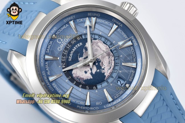 Aqua Terral 150M Worldtimer 43mm VSF Sky Blue/Stick on SS/RU Strap Calibre Super Clone Aqua Terral 150M Worldtimer 43mm VSF Sky Blue/Stick on SS/RU Strap Calibre Super Clone