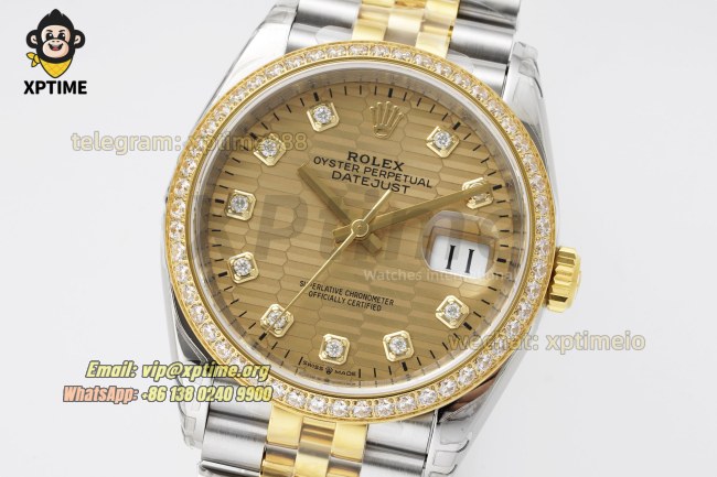 Datejust 126283 36mm VSF Champagne Textured/Diamond on Jub YG/SS Bracelet VS3235 Super Clone Datejust 126283 36mm VSF Champagne Textured/Diamond on Jub YG/SS Bracelet VS3235 Super Clone