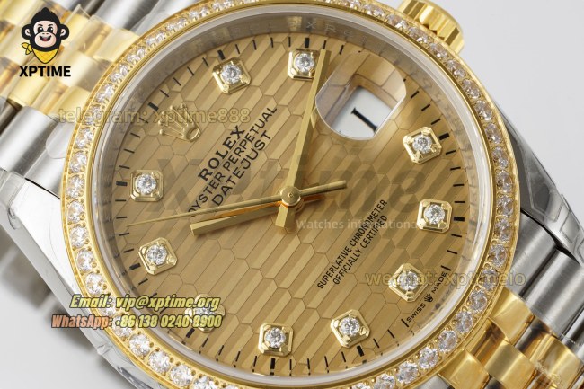 Datejust 126283 36mm VSF Champagne Textured/Diamond on Jub YG/SS Bracelet VS3235 Super Clone Datejust 126283 36mm VSF Champagne Textured/Diamond on Jub YG/SS Bracelet VS3235 Super Clone