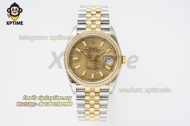 Datejust 126283 36mm VSF Champagne Textured/Stick on Jub YG/SS Bracelet VS3235 Super Clone Datejust 126283 36mm VSF Champagne Textured/Stick on Jub YG/SS Bracelet VS3235 Super Clone