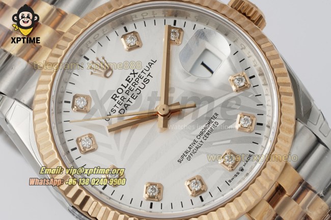 Datejust 126231 36mm VSF Silver Palm Motif/Diamond on Jub RG/SS Bracelet VS3235 Super Clone Datejust 126231 36mm VSF Silver Palm Motif/Diamond on Jub RG/SS Bracelet VS3235 Super Clone