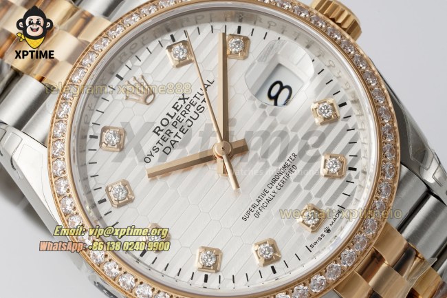 Datejust 126281 36mm VSF White Textured/Diamond on Jub RG/SS Bracelet VS3235 Super Clone Datejust 126281 36mm VSF White Textured/Diamond on Jub RG/SS Bracelet VS3235 Super Clone