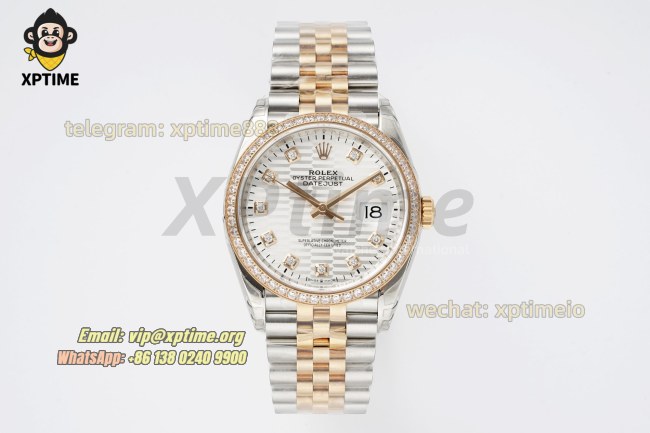 Datejust 126281 36mm VSF White Textured/Diamond on Jub RG/SS Bracelet VS3235 Super Clone Datejust 126281 36mm VSF White Textured/Diamond on Jub RG/SS Bracelet VS3235 Super Clone