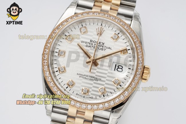 Datejust 126281 36mm VSF White Textured/Diamond on Jub RG/SS Bracelet VS3235 Super Clone Datejust 126281 36mm VSF White Textured/Diamond on Jub RG/SS Bracelet VS3235 Super Clone