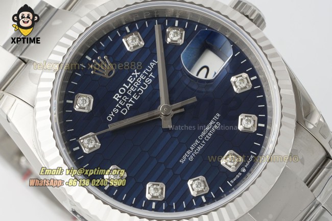 Datejust 126234 36mm VSF Blue Textured/Diamond on Oys SS/SS Bracelet VS3235 Super Clone Datejust 126234 36mm VSF Blue Textured/Diamond on Oys SS/SS Bracelet VS3235 Super Clone