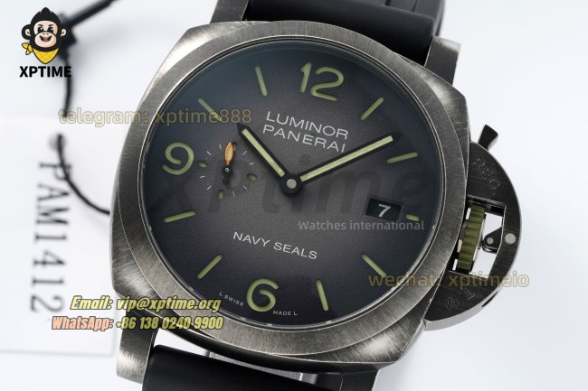 Luminor Navy Seals PAM1412 44mm VSF Gradient Gray/Stick Numeral on SS/RU Strap P9010 Super Clone Luminor Navy Seals PAM1412 44mm VSF Gradient Gray/Stick Numeral on SS/RU Strap P9010 Super Clone