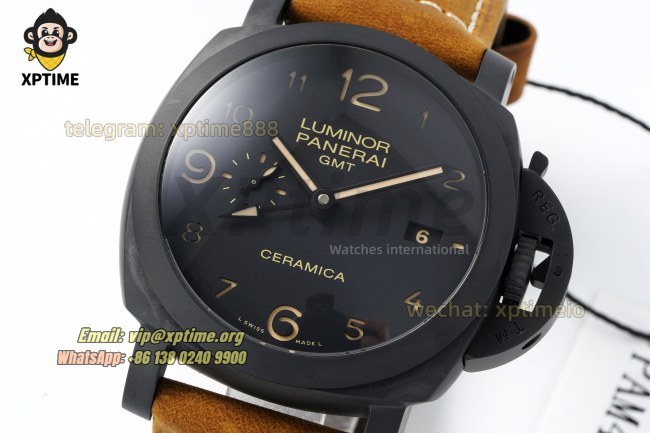 Luminor GMT PAM441 44mm VSF Black/Numeral on CER/LE Strap P9001 Super Clone Luminor GMT PAM441 44mm VSF Black/Numeral on CER/LE Strap P9001 Super Clone