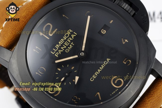 Luminor GMT PAM441 44mm VSF Black/Numeral on CER/LE Strap P9001 Super Clone Luminor GMT PAM441 44mm VSF Black/Numeral on CER/LE Strap P9001 Super Clone