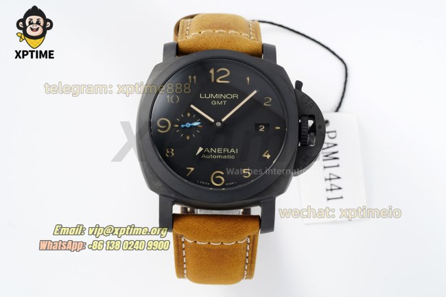 Luminor GMT 3 Days PAM1441 44mm VSF Black/Numeral on CER/LE Strap P9011 Super Clone Luminor GMT 3 Days PAM1441 44mm VSF Black/Numeral on CER/LE Strap P9011 Super Clone
