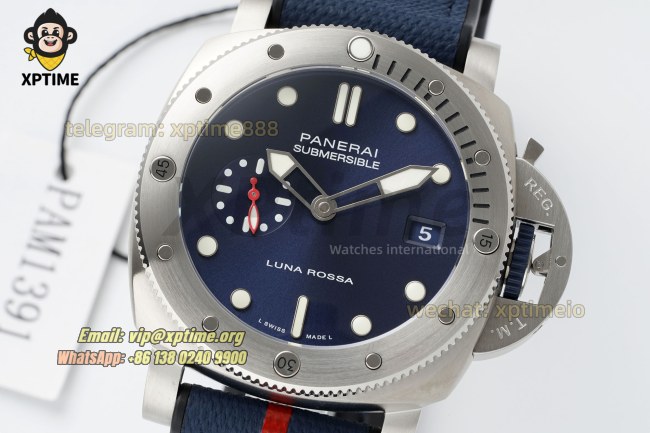 Submersible Luna Rossa PAM1391 44mm VSF Blue/Dot on SS/RU Strap P900 Super Clone Submersible Luna Rossa PAM1391 44mm VSF Blue/Dot on SS/RU Strap P900 Super Clone