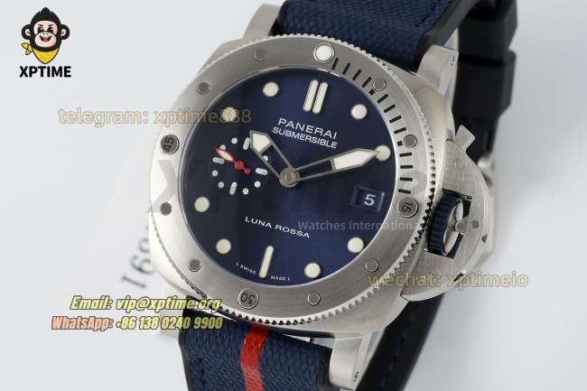 Submersible Luna Rossa PAM1391 44mm VSF Blue/Dot on SS/RU Strap P900 Super Clone Submersible Luna Rossa PAM1391 44mm VSF Blue/Dot on SS/RU Strap P900 Super Clone