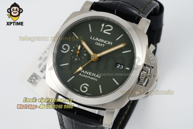 Luminor PAM1056 GMT 44mm VSF Green/Stick Numeral on SS/LE Strap P9011 Super Clone Luminor PAM1056 GMT 44mm VSF Green/Stick Numeral on SS/LE Strap P9011 Super Clone