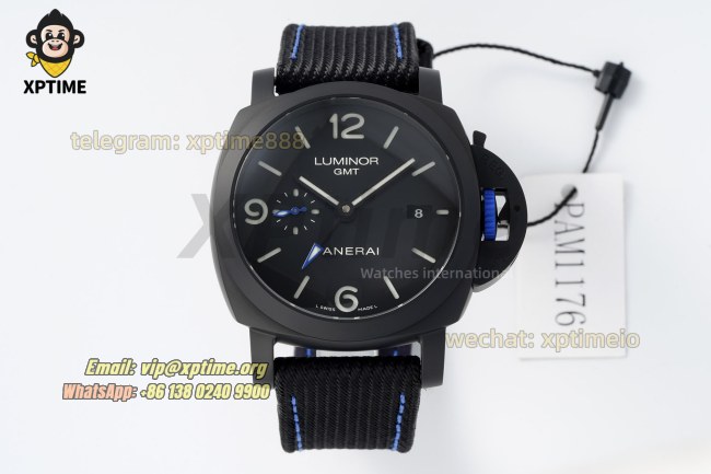 Luminor Marina GMT PAM1176 44mm VSF Black/Stick & Numeral on CER/NY Strap P9011 Luminor Marina GMT PAM1176 44mm VSF Black/Stick & Numeral on CER/NY Strap P9011