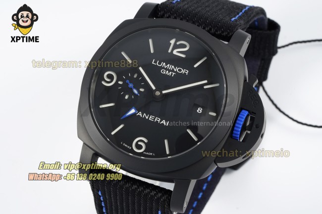 Luminor Marina GMT PAM1176 44mm VSF Black/Stick & Numeral on CER/NY Strap P9011 Luminor Marina GMT PAM1176 44mm VSF Black/Stick & Numeral on CER/NY Strap P9011