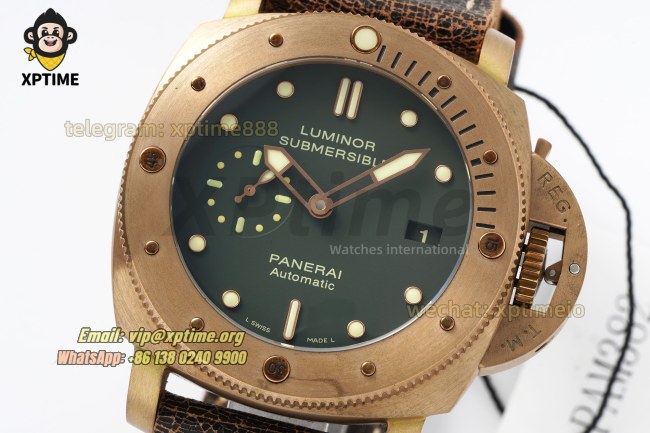Submersible PAM382N 44mm VSF Green/Dot on BR/LE Strap Mod9000 Super Clone Submersible PAM382N 44mm VSF Green/Dot on BR/LE Strap Mod9000 Super Clone