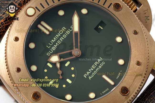 Submersible PAM382N 44mm VSF Green/Dot on BR/LE Strap Mod9000 Super Clone Submersible PAM382N 44mm VSF Green/Dot on BR/LE Strap Mod9000 Super Clone