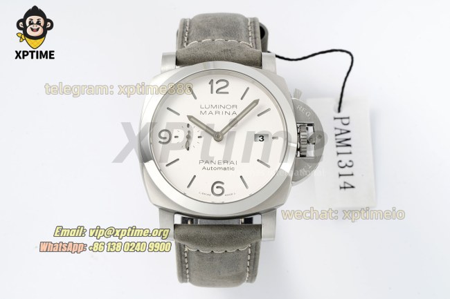 Luminor Marina Auto PAM1314 44mm VSF White/Stick & Numeral on SS/LE Strap P9010 Luminor Marina Auto PAM1314 44mm VSF White/Stick & Numeral on SS/LE Strap P9010