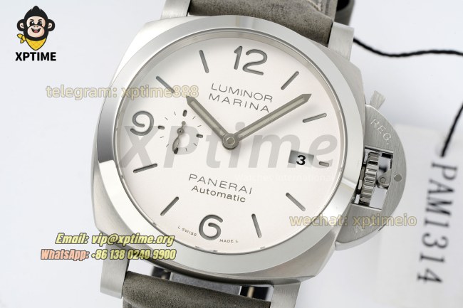 Luminor Marina Auto PAM1314 44mm VSF White/Stick & Numeral on SS/LE Strap P9010 Luminor Marina Auto PAM1314 44mm VSF White/Stick & Numeral on SS/LE Strap P9010