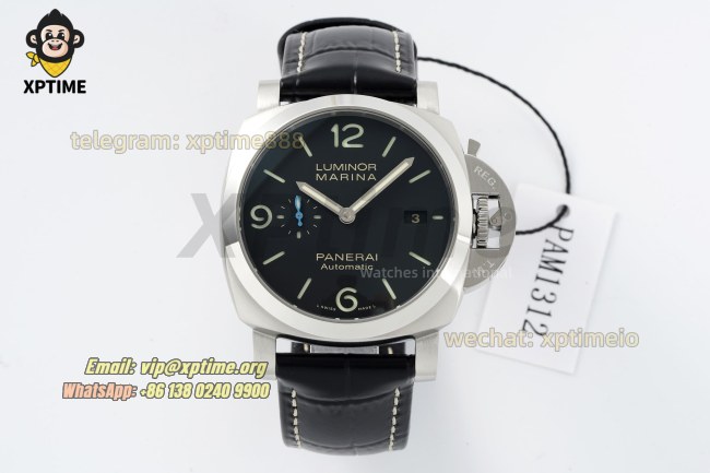 Luminor Marina Auto PAM1312 44mm VSF Black/Stick & Numeral on SS/LE Strap P9010 Luminor Marina Auto PAM1312 44mm VSF Black/Stick & Numeral on SS/LE Strap P9010