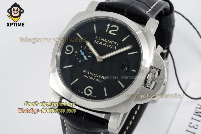Luminor Marina Auto PAM1312 44mm VSF Black/Stick & Numeral on SS/LE Strap P9010 Luminor Marina Auto PAM1312 44mm VSF Black/Stick & Numeral on SS/LE Strap P9010