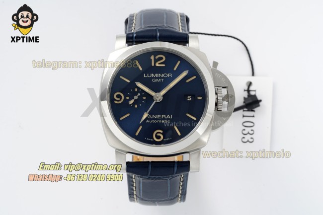 Luminor GMT PAM1033 44mm VSF Black/Stick & Numeral on SS/LE Strap V2 P9011 Luminor GMT PAM1033 44mm VSF Black/Stick & Numeral on SS/LE Strap V2 P9011